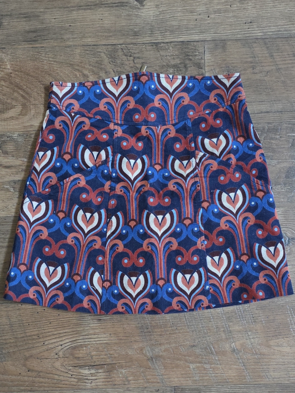 Zara TRAFALUC ☆Retro Geo-Print A-Line Skirt in Navy and Rust
